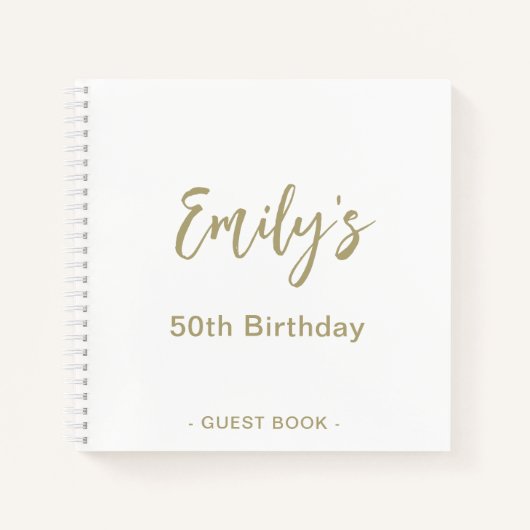Personalized Birthday Party Guest Book Gold White Notitieboek (Voorkant)