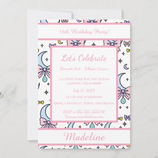 Personalized Birthday Pink Bow Sweet Invitation Kaart (Voorkant)