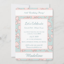 Personalized Birthday Pink Bow Sweet Invitation Kaart