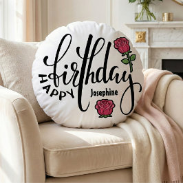 Personalized Birthday Pink Rose  Rond Kussen