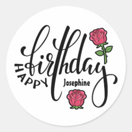 Personalized Birthday Pink Rose Ronde Sticker