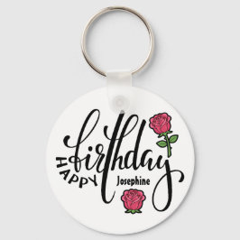 Personalized Birthday Pink Rose Sleutelhanger