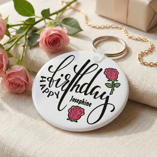 Personalized Birthday Pink Rose Sleutelhanger