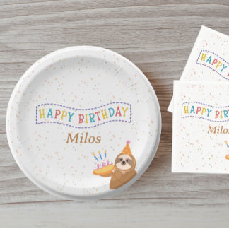 Personalized Birthday Plate Sloth Party Design Papieren Bordje