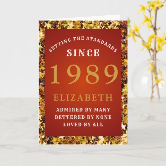 Personalized Birthday Standards 1989 Red Gold Kaart (Gele Bloem)
