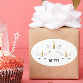 Personalized Birthday Unicorn Glitter Design with  Ovale Sticker