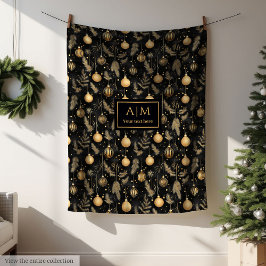 Personalized black and gold watercolor festive fleece deken