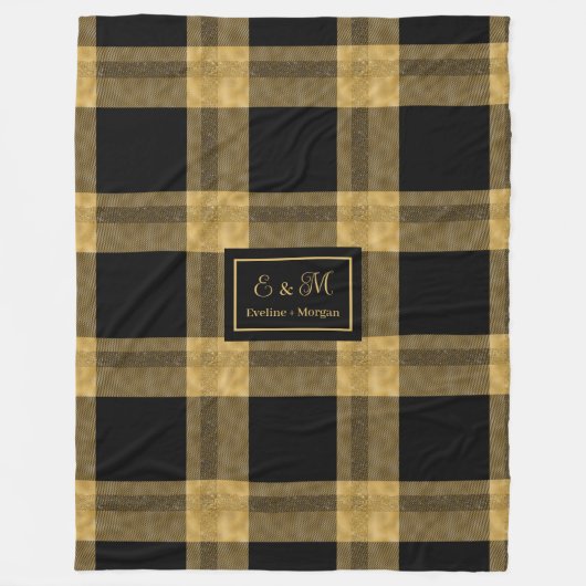 Personalized Black and Gold Winter Throw Blanket Fleece Deken (Voorkant)