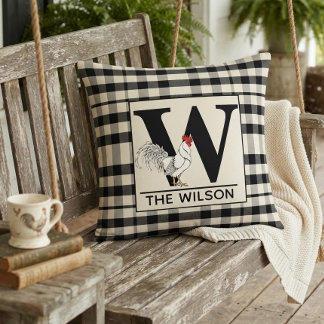 Personalized Black and White Buffalo Plaid Rooster Kussen