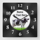 Personalized Black and White COW Clock Vierkante Klok (Voorkant)