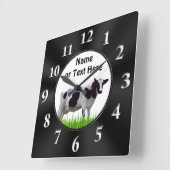 Personalized Black and White COW Clock Vierkante Klok (Hoek)