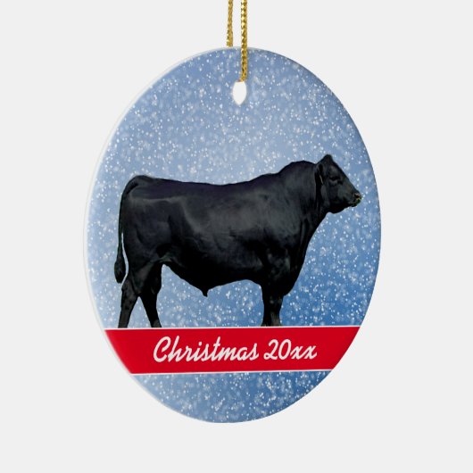 Personalized Black Angus and Snow Keramisch Ornament (Rechts)