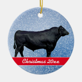 Personalized Black Angus and Snow Keramisch Ornament