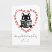 Personalized Black Cat Book Lover Valentine's Card Kaart (Voorkant)