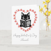 Personalized Black Cat Book Lover Valentine's Card Kaart (Gele Bloem)