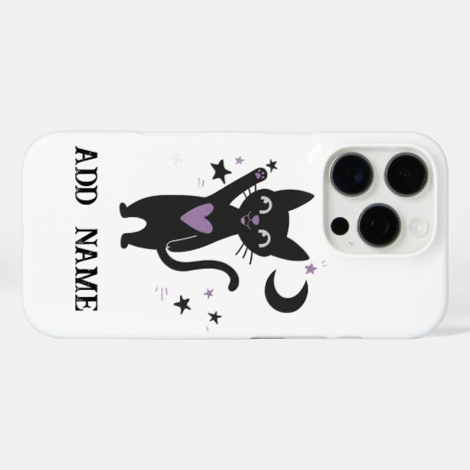 Personalized Black Cat Phone Case w/ Stars & Moon (Achterkant (horizontaal))