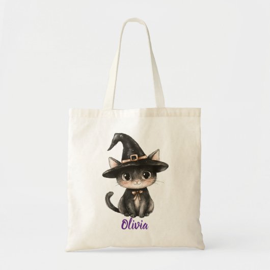 Personalized Black Cat Trick-or-Treat Bag Tote Bag (Voorkant)