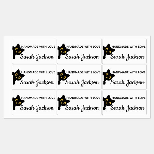 Personalized Black Cat with yellow eyes Labels (Vel)
