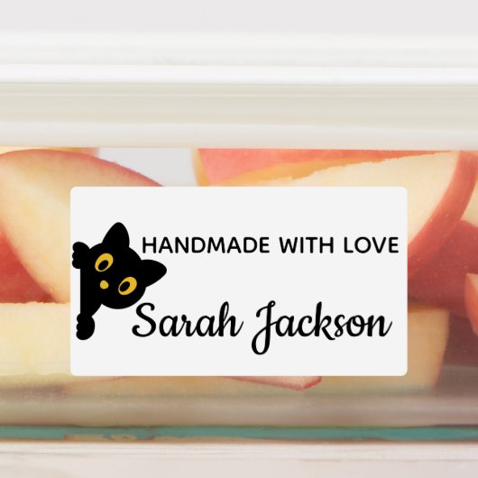 Personalized Black Cat with yellow eyes Labels (Aangebracht)