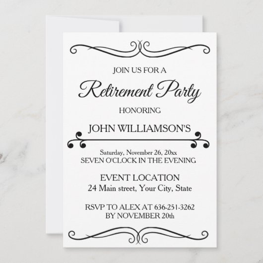 Personalized black elegant retirement party  kaart (Voorkant)