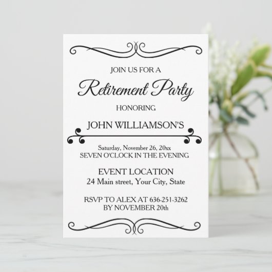 Personalized black elegant retirement party  kaart (Staand voorkant)