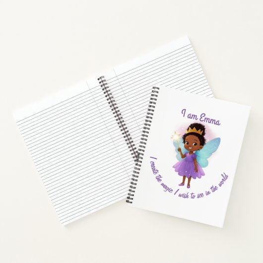 Personalized Black Fairy Girl Notebook Notitieboek (Binnen)
