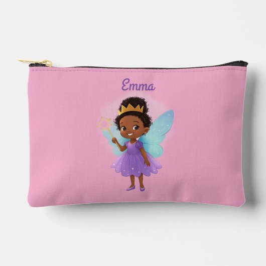 Personalized Black Fairy Girl Zipper Pouch - Pink Etui (Voorkant)