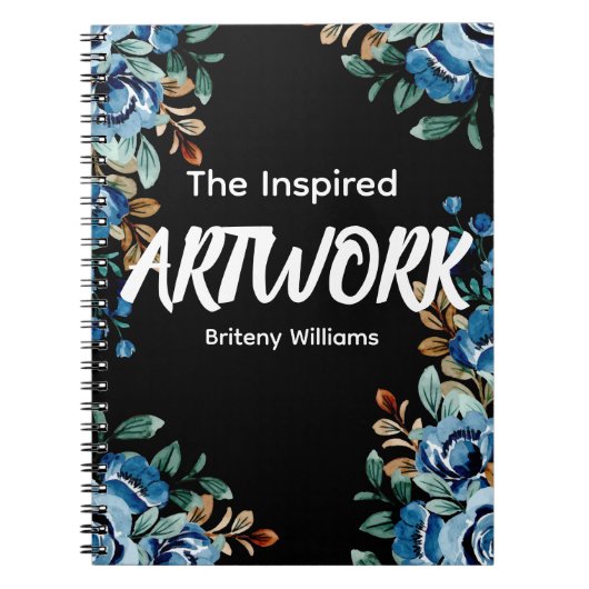 Personalized Black floral Artist Sketchbook Notitieboek (Voorkant)