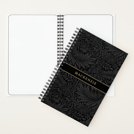 Personalized Black Floral Pattern Notitieboek (Binnen)