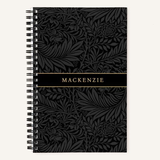 Personalized Black Floral Pattern Notitieboek (Voorkant)
