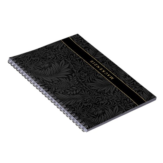 Personalized Black Floral Pattern Notitieboek (Rechterzijde)