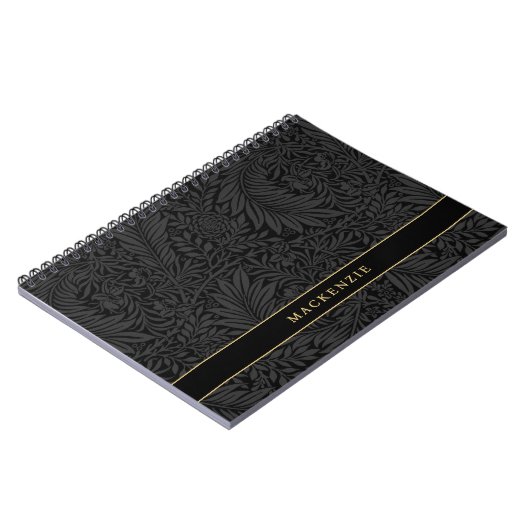 Personalized Black Floral Pattern Notitieboek (Linkerzijde)