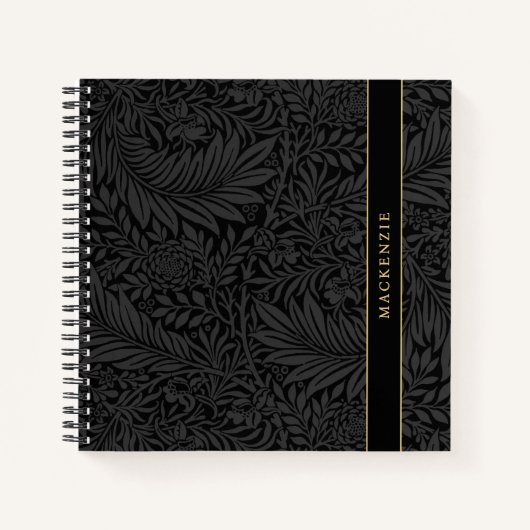 Personalized Black Floral Pattern Notitieboek (Voorkant)