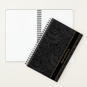 Personalized Black Floral Pattern Notitieboek (Binnen)