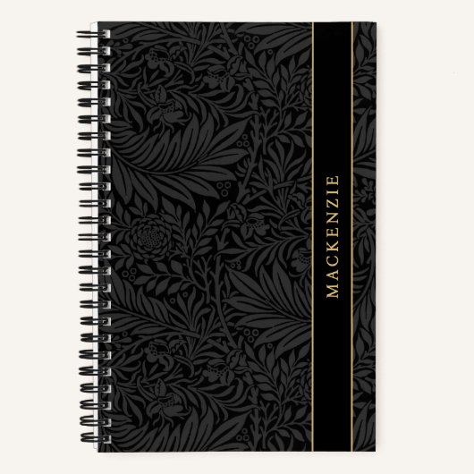 Personalized Black Floral Pattern Notitieboek (Voorkant)