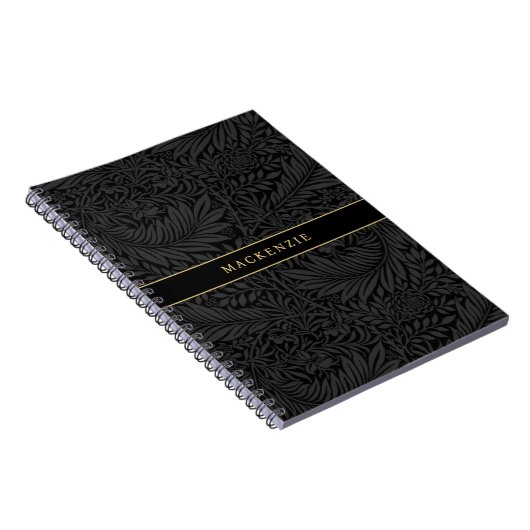 Personalized Black Floral Pattern Notitieboek (Rechterzijde)