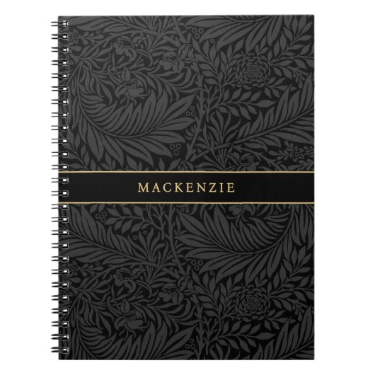 Personalized Black Floral Pattern Notitieboek (Voorkant)