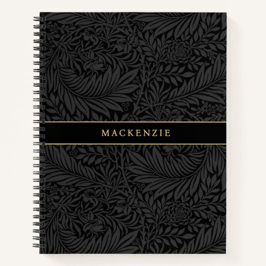 Personalized Black Floral Pattern Notitieboek (Voorkant)