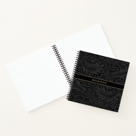 Personalized Black Floral Pattern Notitieboek (Binnen)