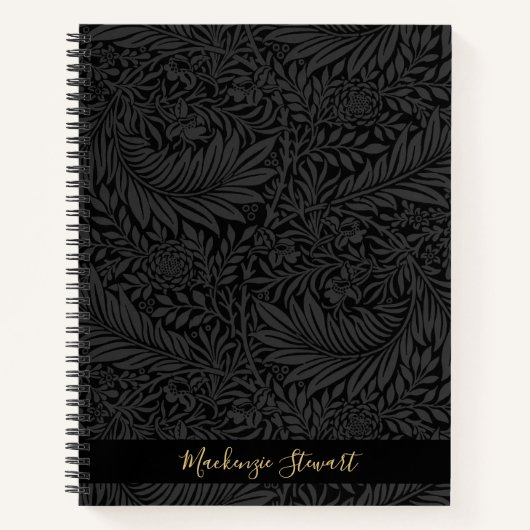 Personalized Black Floral Pattern Notitieboek (Voorkant)
