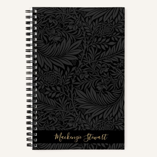 Personalized Black Floral Pattern Notitieboek (Voorkant)