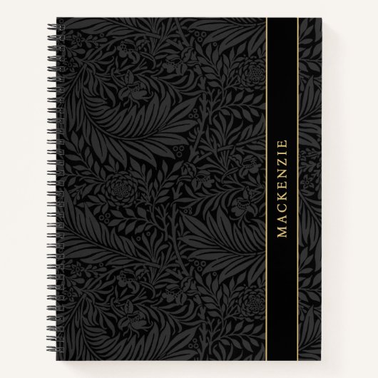 Personalized Black Floral Pattern Notitieboek (Voorkant)