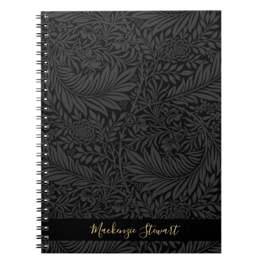Personalized Black Floral Pattern Notitieboek (Voorkant)