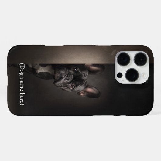 Personalized Black Frenchie Portrait iPhone Hoesje (Achterkant horizontaal)