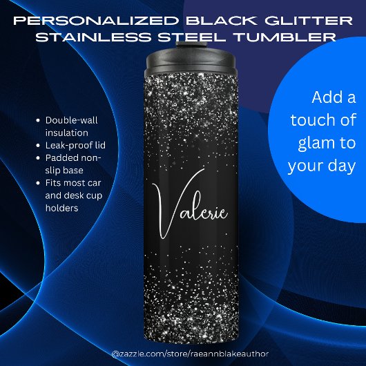 Personalized Black Glitter Stainless Steel  Thermosbeker