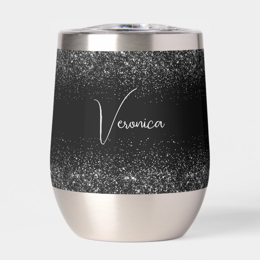 Personalized Black Glitter Stainless Wine Tumbler (Voorkant)
