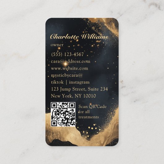 Personalized Black & Gold Galaxy QR Code Visitekaartje (Achterkant)