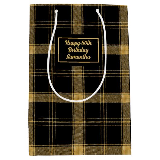 Personalized Black Gold Minimalist Gift Bag Medium Cadeauzakje (Voorkant)