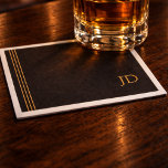 Personalized Black & Gold Monogram  Servet<br><div class="desc">Elevate your hosting with these personalized black and gold cocktail napkins, designed for refined gatherings and modern entertaining. Featuring subtle gold striping and a custom monogram on rich charcoal, this design brings tailored, lounge-inspired sophistication to any table. Perfect for milestone birthdays, whiskey tastings, bachelor parties, corporate events, or elevated game...</div>