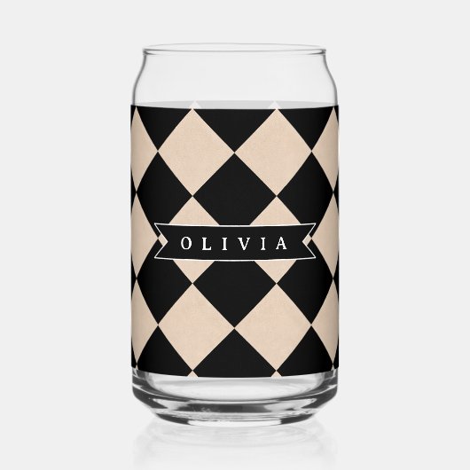 Personalized Black Harlequin Checkered Diamond Blikvorm Glas (Voorkant)